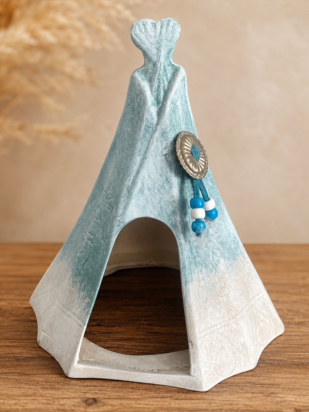 Southwestern Tipi Tealight Candle Holder Turquoise White Concho Bead Boho Decor